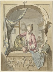Woman Pouring Milk from a Jug, in a Window by Willem Joseph Laquy