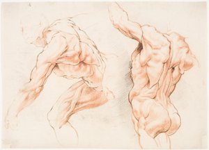 Two Anatomical Studies of a Man Leaning to the Left, and Another Seen From Behind With Raised Arm (Écorché)