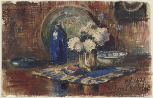 Still Life with Blue Bottle and Vase with Flowers