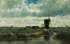 Polder Landscape with Windmill near Abcoude by Willem Roelofs