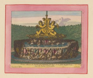 Fountain with a Statue of Two Winged Putti Carrying a Lyre