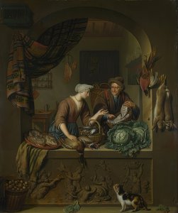Woman and Fishmonger in the Kitchen by Willem Van Mieris