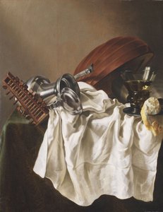 Still Life with Lute, Pewter Jug, Wine Glass and Lemon