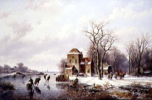 Winter Scene with a Horse and Cart on a Track