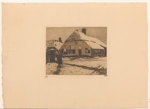 Snow-Covered Houses on a Road in Ede