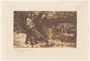 Three Women on a Bridge in Rain and Wind