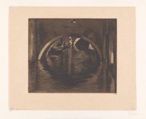 View Under a Bridge with Two Rowboats by Willem Witsen (signed by artist)