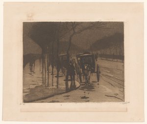Waiting Carriages on the Victoria Embankment in London by Willem Witsen (signed by artist)