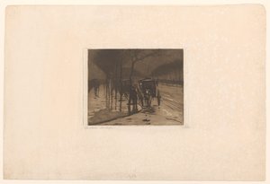 Waiting carriages on the Victoria Embankment in London by Willem Witsen (signed by artist)