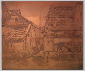 Batavia. Houses by the Kali, Washerwoman at the Steps of a House on the Right