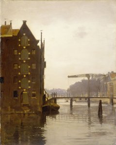 View from the Rapenburgwal of the Peperbrug and the Sweeden Warehouse