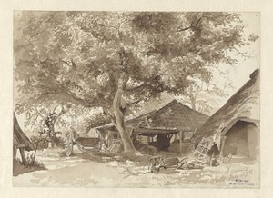Barns under Tall Trees by Willem de Haas Hemken