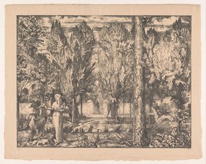 Woman and Ram in Walled Garden