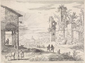 Landscape with the Good Samaritan at the Inn (Italian Landscapes series) by Willem van Nieulandt (II)