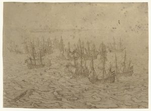 Sea Battle off a Coast by Willem van de Velde (I) (possibly)