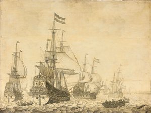 Seascape with the Dutch Men-of-War including the Drenthe and the Prince Frederick-Henry