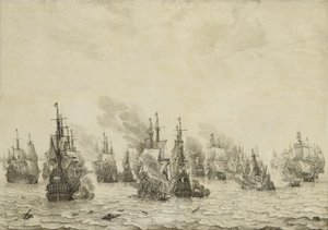 The Battle of Livorno (Leghorn): Episode from the First Anglo-Dutch War (1652-54) by Willem van de Velde (I)