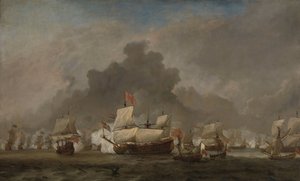 Naval Battle between Michiel Adriaensz de Ruyter and the Duke of York during the Battle of Solebay, 7 June 1672 by Willem van de Velde (II)