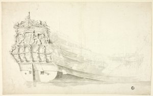 Dutch Ship with Ornamental Prow Seen from Starboard Quarter by Willem van de Velde I