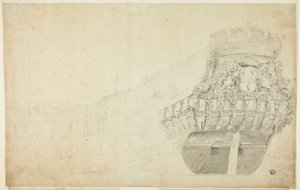 Partial Sketch of a Dutch Vessel Seen from Port Quarter by Willem van de Velde I