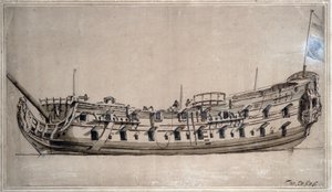 British Fourth-Class Ship, with 42 Guns, Built Around 1675 by Willem van de Velde the Younger