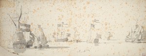 A states yacht and Dutch ships at anchor, c.1664 by Willem van de the Elder Velde
