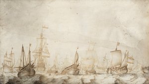 Dutch Herring Fishing Vessels in the North Sea by Willem van de the Elder Velde