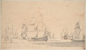 English ships, a ketch and a galliot in a light breeze, June 1673?, c.1673 by Willem van de the Elder Velde