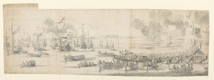 Mary of Modena embarking at Gravesend by Willem van de the Elder Velde