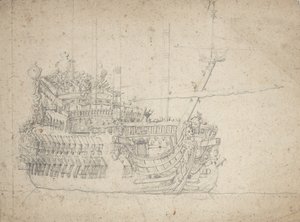 Portrait of a French two-decker by Willem van de the Elder Velde