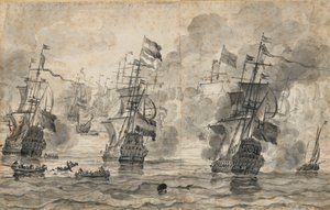The Battle of Scheveningen, 31 July 1653: the last pass in the battle by Willem van de the Elder Velde