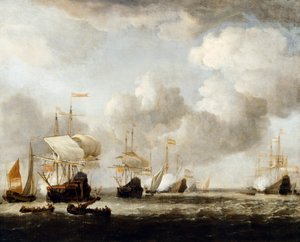 A Dutch Fleet Coming to Anchor in a Breeze by Willem van de the Younger (attr.to) Velde