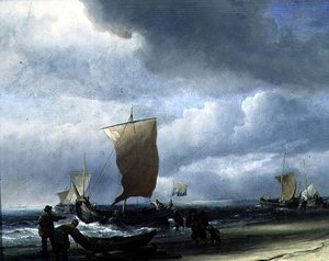 Fishing Boats Coming Ashore by Willem van de Velde the Younger