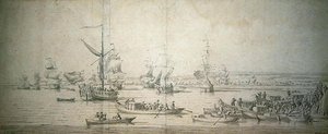 The Arrival of James, Duke of York, on the Royal Yacht at Chatham, to Launch the First-Rate Battleship 