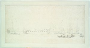 The launch of an English ship, probably the 