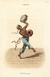 Chinese juggler dancing and juggling with two large vases by William (after) Alexander