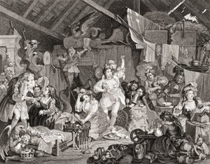 Strolling Players rehearsing in a Barn, engraved by G Presbury, from The Works of Hogarth published London 1833 by William (after) Hogarth