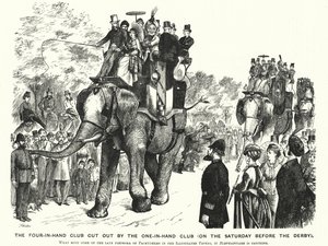 Punch cartoon: The Four-in-Hand Club Cut out by the One-in-Hand Club (on the Saturday Before the Derby)