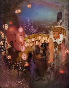 Women and Children with Lanterns at a Japanese Festival