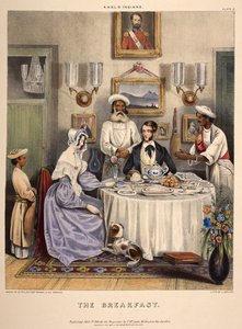 The Breakfast. A young married couple (an East India Company civil servant and his wife) breakfasting on fried fish, rice and Sylhet oranges, with servants in attendance by William (after) Tayler