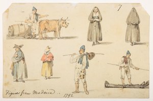 Figures from Madiera, 1792, from an Album of 372 drawings of landscapes, coastlines, costumes and everyday life made during Lord Macartney