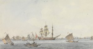 The Hindostan at Anchor in the Strait of Mi-a-tau of the City of Ten-choo-fou at the Entrance to the Gulf of Pekin