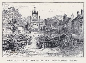 Market-Place, and Entrance to the Castle Grounds, Bishop Auckland by William Alexander Ansted