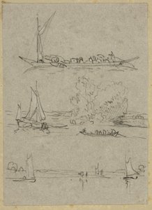 Three Sketches of Dusseldorf River Boats by William Alfred Delamotte