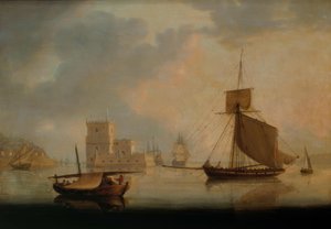Naval Cutter by Belem Tower at the Mouth of the Tagus by William Anderson