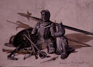 Study of armour and weapons at Brancepeth Castle, Durham