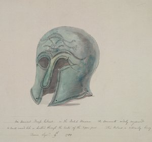 Ancient brass helmet from the British Museum, Holborn, London, 1784