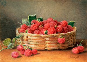 A Still Life of Raspberries in a Wicker Basket by William B. Hough