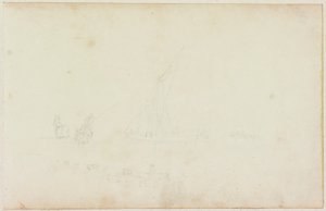 Sketch of Ship Rowing Boat and Rider with Line of Horses by William Beilby