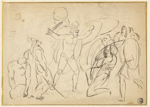 Classical Combat (recto); Sketch of Male Nude (verso) by William Blake